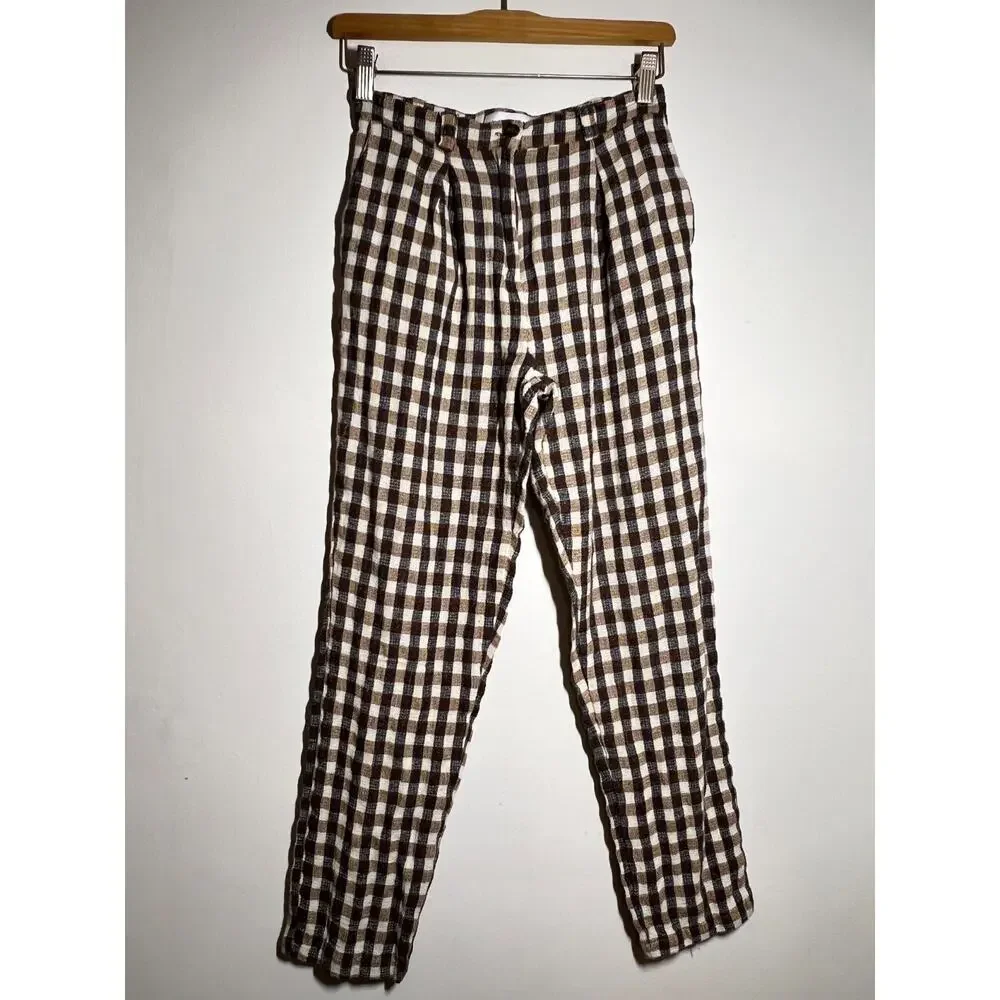 Rita Row EUC Brown Gingham Cotton Blend Bonj Trousers Pants S
